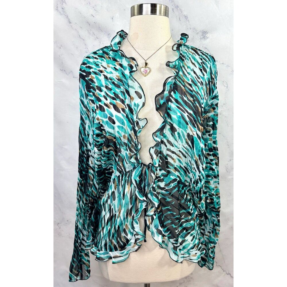 Vintage Y2k Blouse Tie Front Kimono Top 2XL XXL Crinkle Artsy Ruffled Whimsigoth